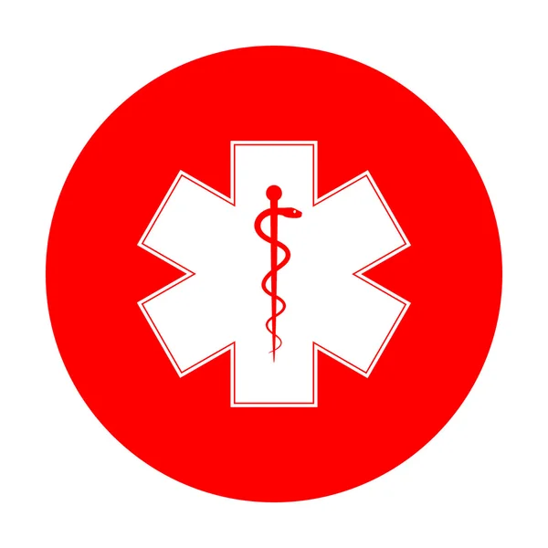 Medische symbool van de noodsituatie of Star of Life. Wit pictogram op de rode cirkel. — Stockvector