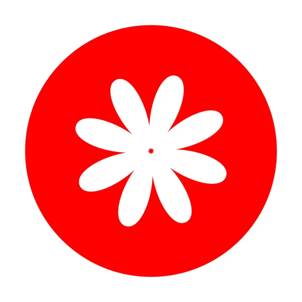 Flor ilustração signo. Ícone branco no círculo vermelho . — Vetor de Stock