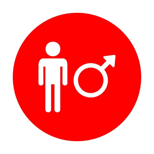 Illustration de signe masculin. Icône blanche sur cercle rouge . — Image vectorielle