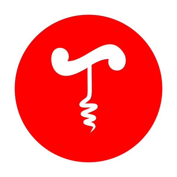 コルク栓抜きの簡単な印。赤い丸に白いアイコン. — ストックベクタ