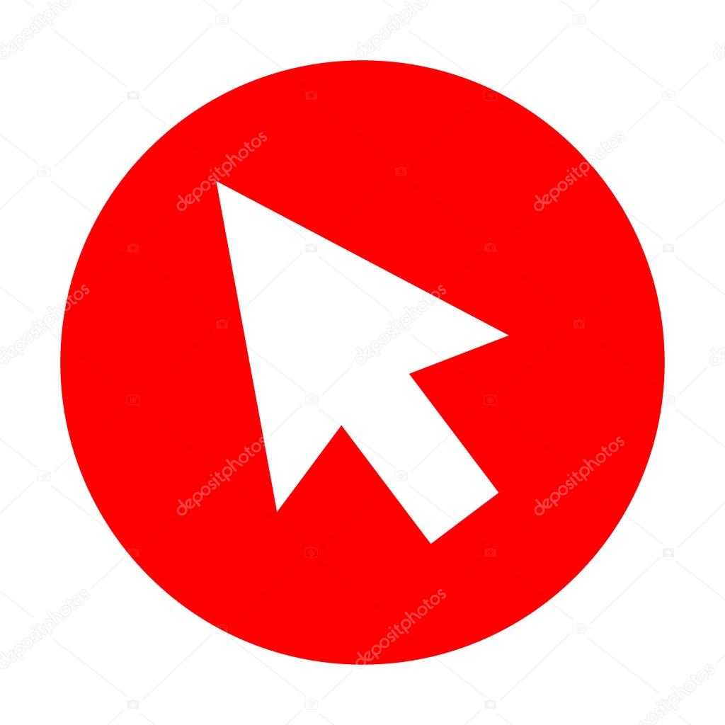 Arrow sign illustration. White icon on red circle.