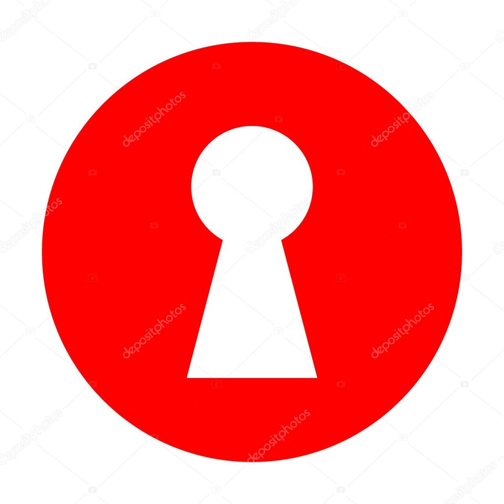 Keyhole sign illustration. White icon on red circle.