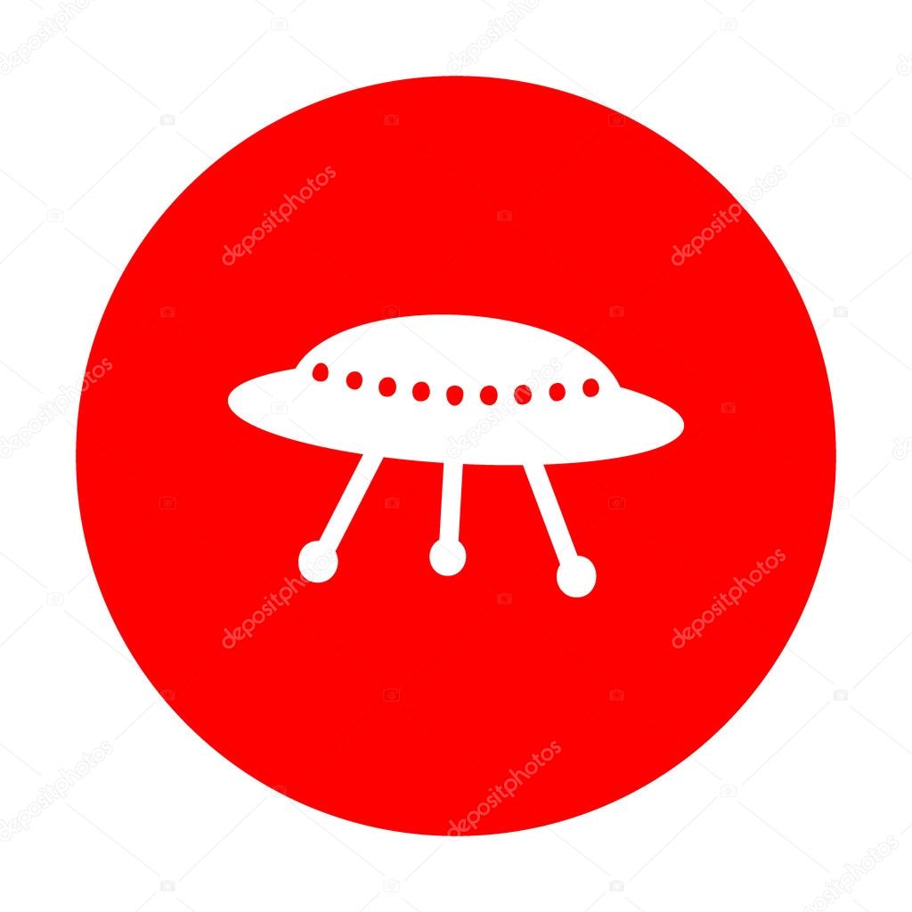 UFO simple sign. White icon on red circle.