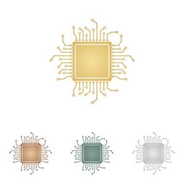 CPU mikroişlemci illüstrasyon. Beyaz artalan üzerinde metal simgeleri.