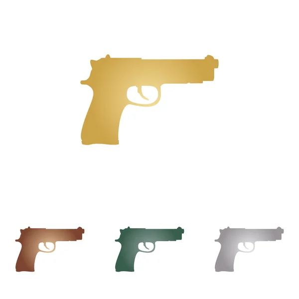 Illustrazione del segno della pistola. Icone in metallo su sfondo bianco . — Vettoriale Stock