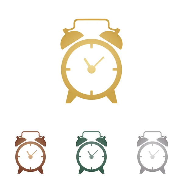 Alarm clock sign. Metal icons on white backgound. — Stock Vector