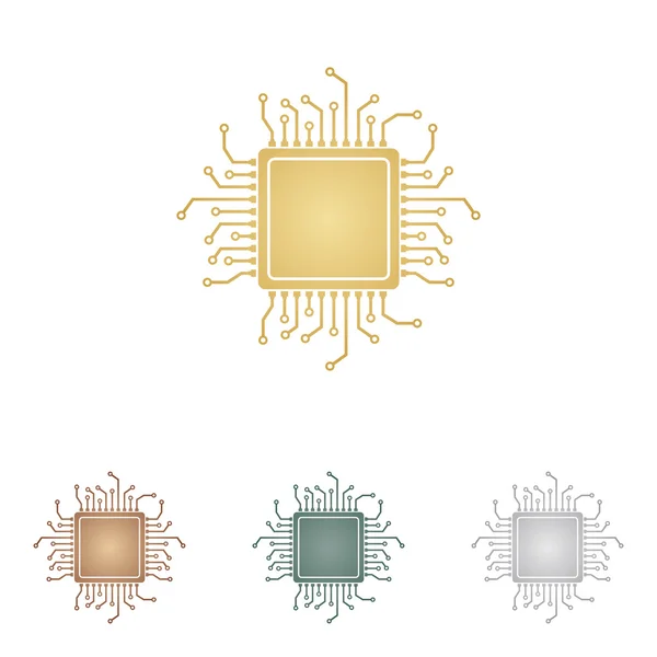 Ilustración del microprocesador de CPU. Iconos de metal sobre fondo blanco . — Vector de stock