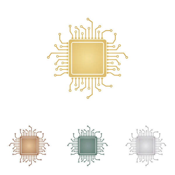 CPU Microprocessor illustration. Metal icons on white backgound.