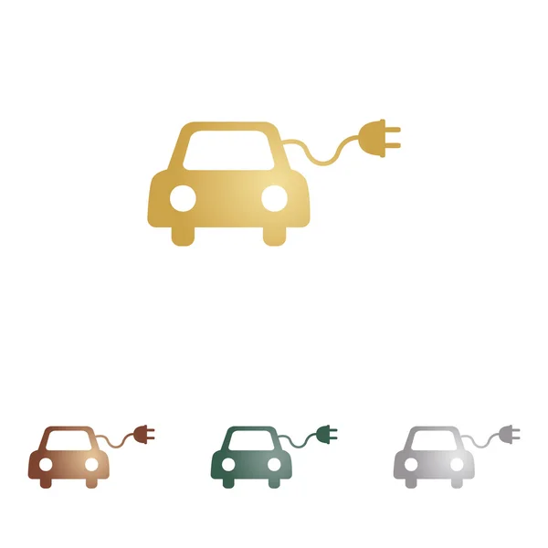 Signo de coche eléctrico ecológico. Iconos de metal sobre fondo blanco . — Vector de stock
