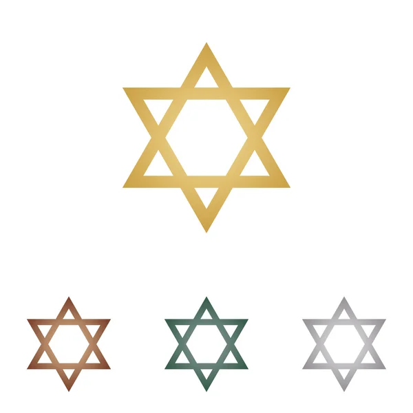 Sköld Magen David Star. Symbol för Israel. Metall ikoner på vita backgound. — Stock vektor