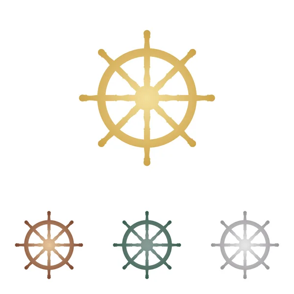 Ship wheel sign. Metal icons on white backgound. — Stock Vector
