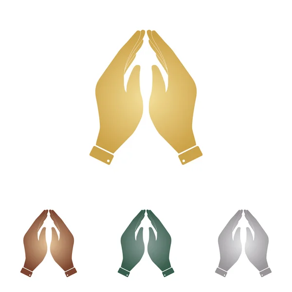 Illustrazione icona a mano. Simbolo di preghiera. Icone in metallo su sfondo bianco . — Vettoriale Stock