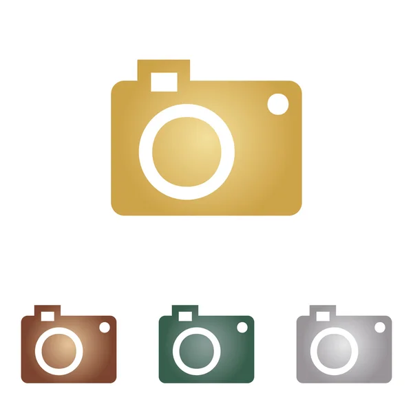 Segno fotocamera digitale. Icone in metallo su sfondo bianco . — Vettoriale Stock