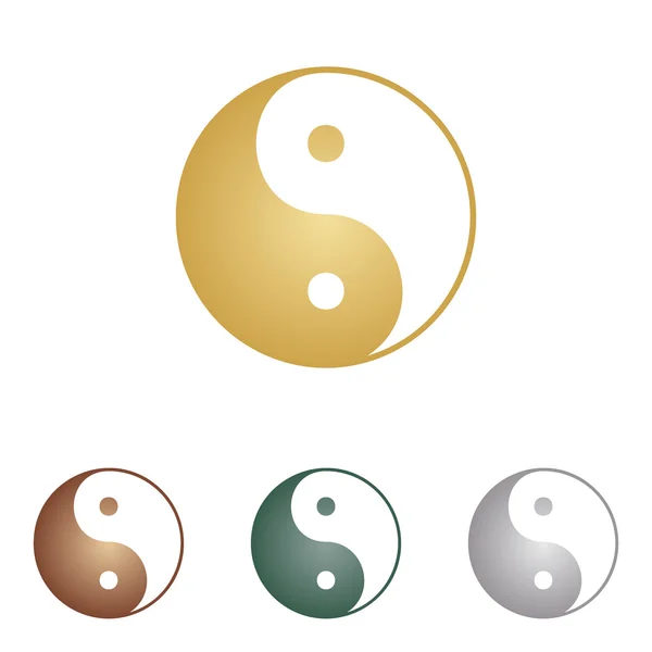 Ying yang symbol of harmony and balance. Metal icons on white backgound. — Stock Vector