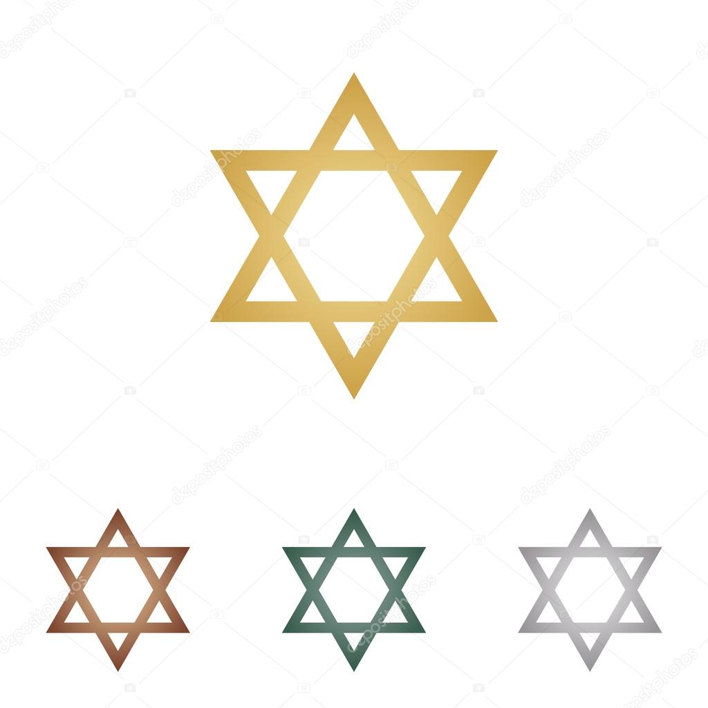 Shield Magen David Star. Symbol of Israel. Metal icons on white backgound.
