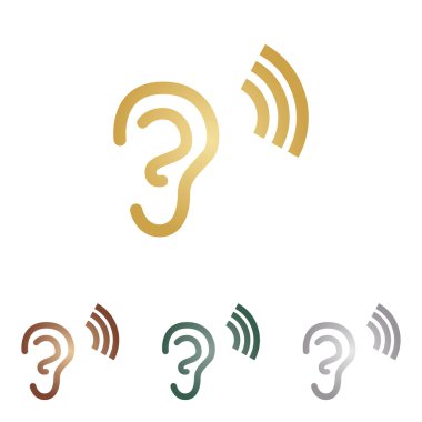 İnsan kulağının işareti. Beyaz artalan üzerinde metal simgeleri.