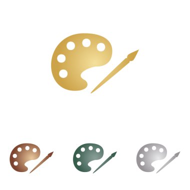 Palet ve boya fırça işareti. Beyaz artalan üzerinde metal simgeleri.