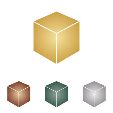 Küp işareti illüstrasyon. Beyaz artalan üzerinde metal simgeleri.