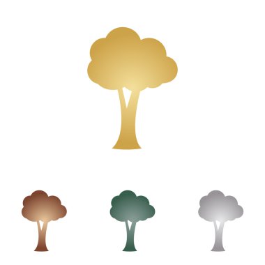 Ağaç işareti illüstrasyon. Beyaz artalan üzerinde metal simgeleri.