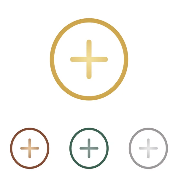Positives Symbol plus Zeichen. Metall-Ikonen auf weißem Grund. — Stockvektor