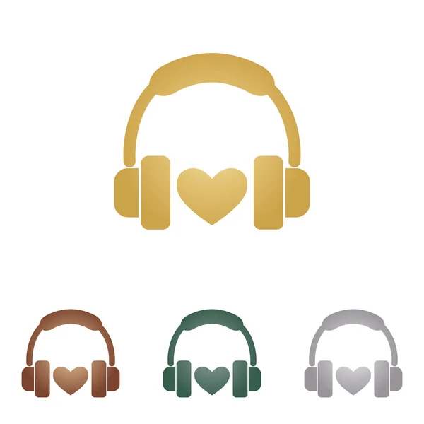 Écouteurs avec cœur. icônes en métal sur fond blanc . — Image vectorielle