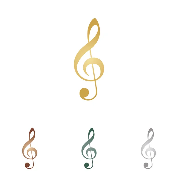 Music violin clef sign. G-clef. Treble clef. Metal icons on white backgound. — Stock Vector