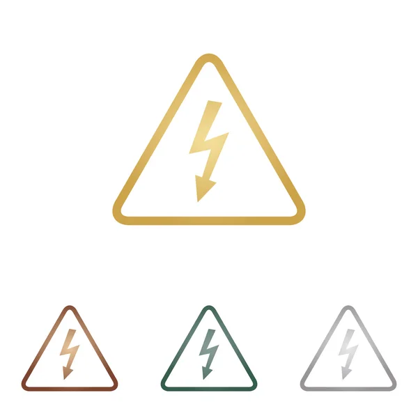 高電圧危険サイン。白い背景に金属のアイコン. — ストックベクタ