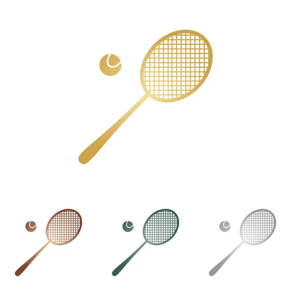 Tennisschläger-Schild. Metall-Ikonen auf weißem Grund. — Stockvektor