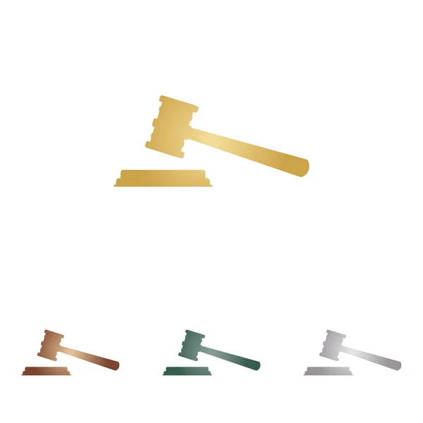 Segno del martello della giustizia. Icone in metallo su sfondo bianco . — Vettoriale Stock