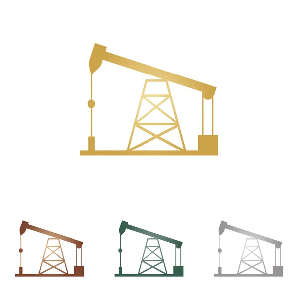 石油钻井的钻井平台标志。在白色背景上的金属图标. — 图库矢量图片