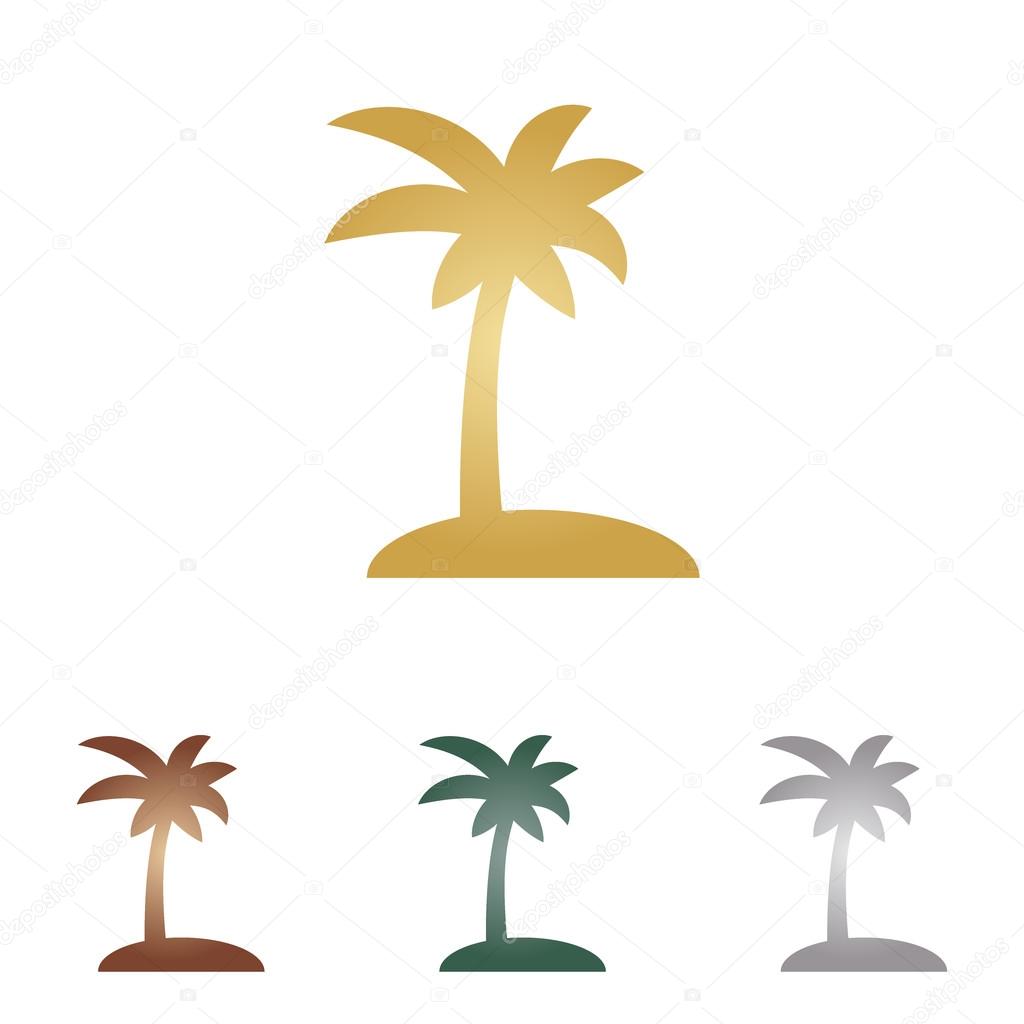 Coconut palm tree sign. Metal icons on white backgound.