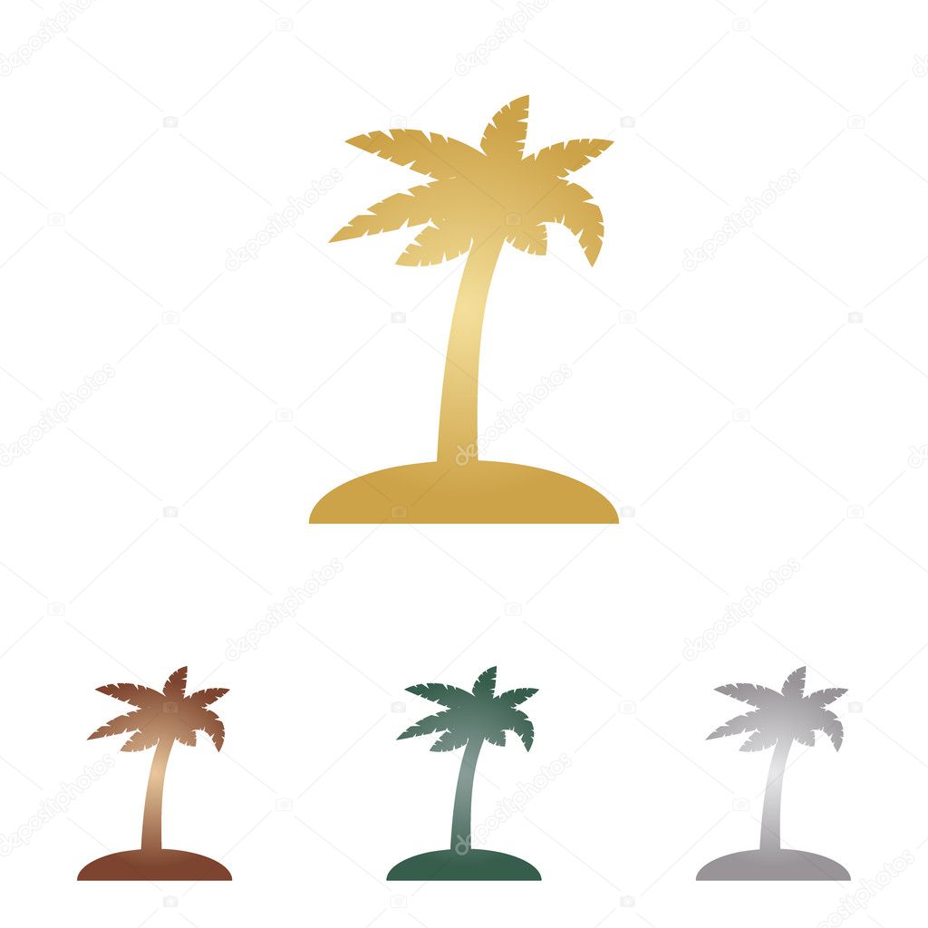 Coconut palm tree sign. Metal icons on white backgound.