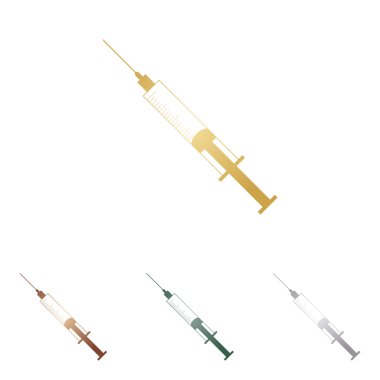 Şırınga işareti illüstrasyon. Beyaz artalan üzerinde metal simgeleri.