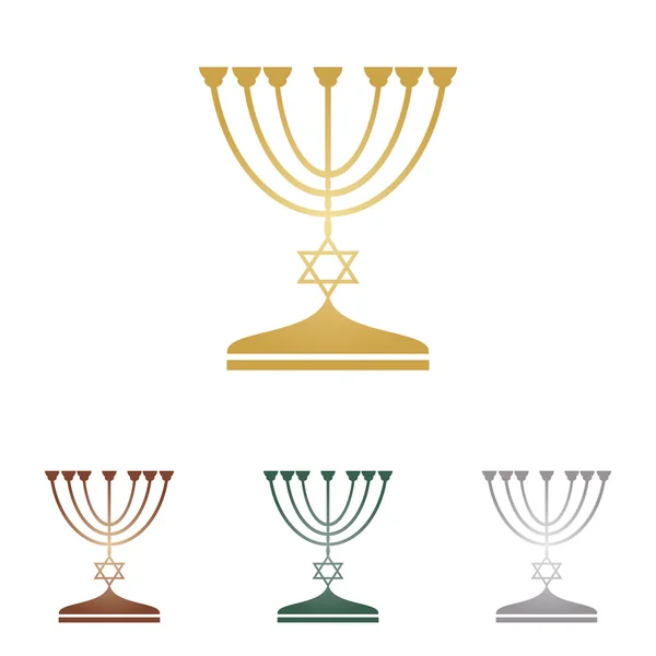 Candelero judío Menorah en silueta negra. Iconos de metal sobre fondo blanco . — Vector de stock