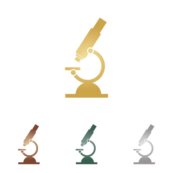 Segno di microscopio chimico per laboratorio. Icone in metallo su sfondo bianco . — Vettoriale Stock