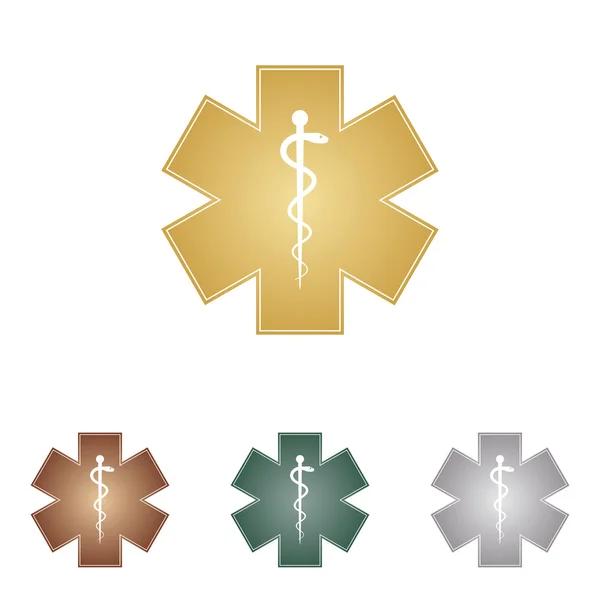Medical symbol of the Emergency or Star of Life. Metal icons on white backgound. — Stock Vector