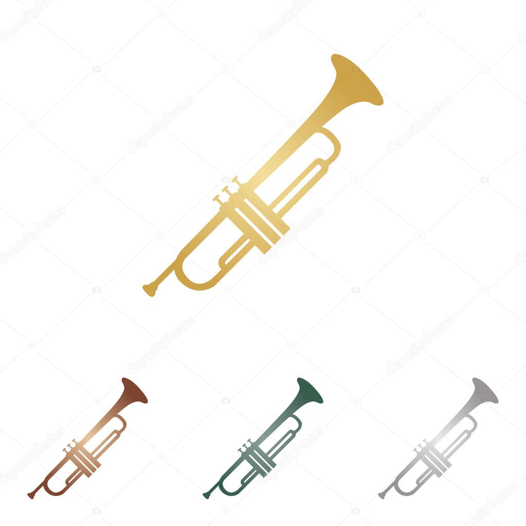 Musical instrument Trumpet sign. Metal icons on white backgound.