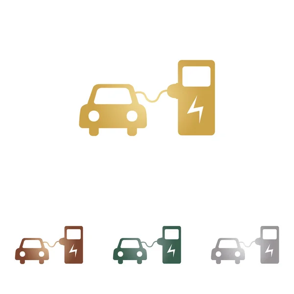 Cartel de carga de batería de coche eléctrico. Iconos de metal sobre fondo blanco . — Vector de stock