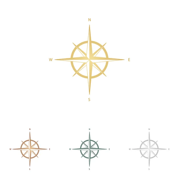 Signo de rosa de viento. Iconos de metal sobre fondo blanco . — Vector de stock