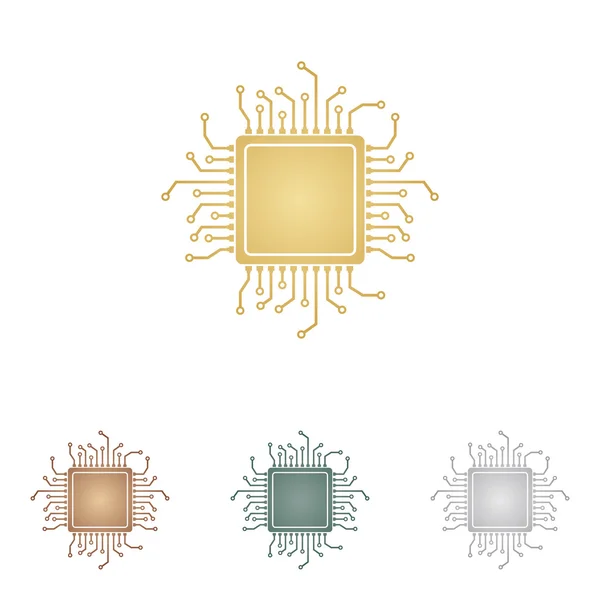 Mikroprocesor CPU ilustrace. Kovové ikony na bílém pozadí. — Stockový vektor