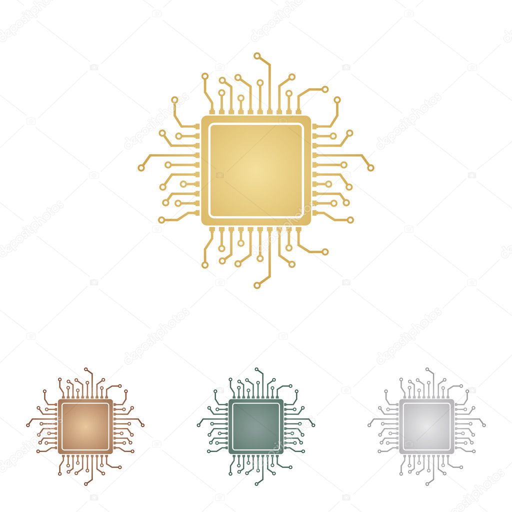 CPU Microprocessor illustration. Metal icons on white backgound.