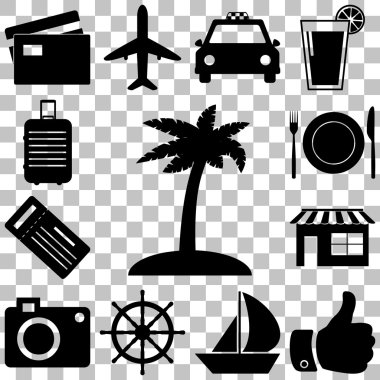 Seyahat ve tatil işaretleri ayarlayın. Vektör çizim