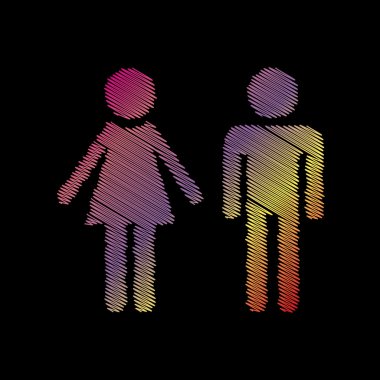 Erkek ve dişi işareti. Siyah artalan üzerinde coloful tebeşir etkisi.