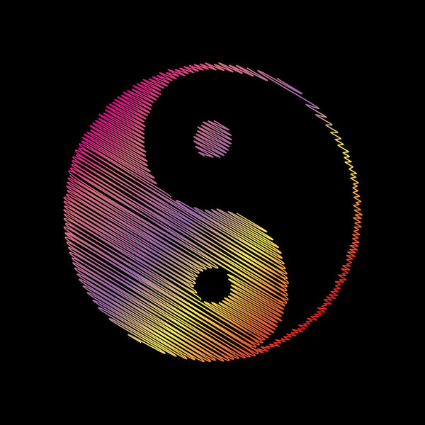 Ying yang symbol of harmony and balance. Coloful chalk effect on black backgound.