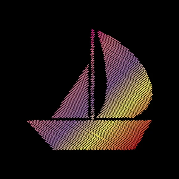 航行的船标志。在黑色背景上的瓦楞粉笔效果. — 图库矢量图片