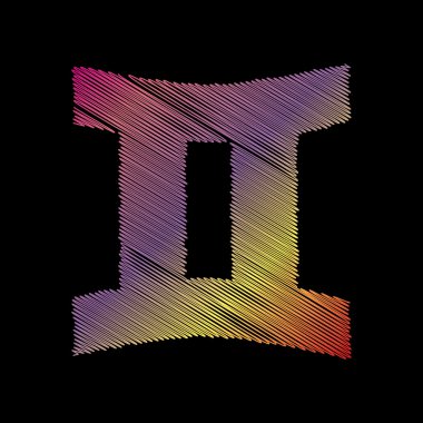 İkizler işareti. Siyah artalan üzerinde coloful tebeşir etkisi.