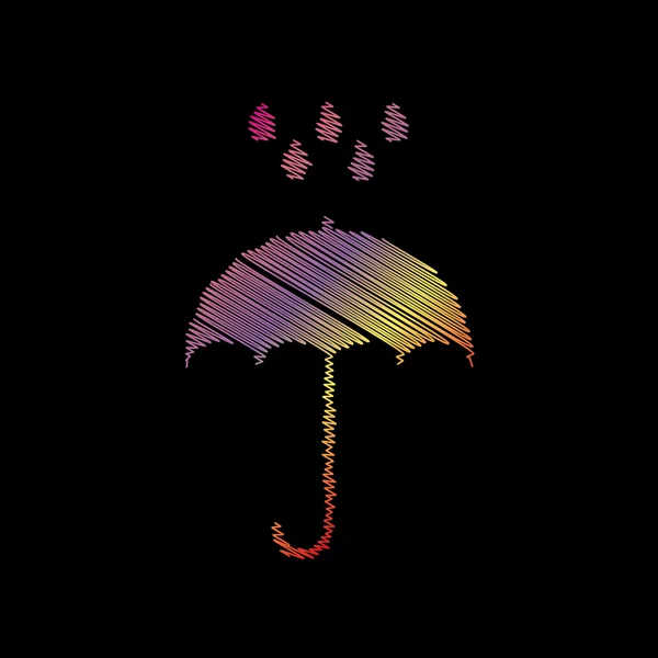 Paraply med vattendroppar. Regn skydd symbol. Platt designstil. Coloful krita effekt på svart backgound. — Stock vektor