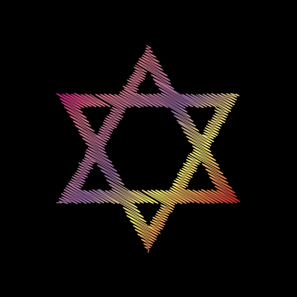 Escudo Magen David Star. Símbolo de Israel. Coloful efecto tiza sobre fondo negro . — Archivo Imágenes Vectoriales