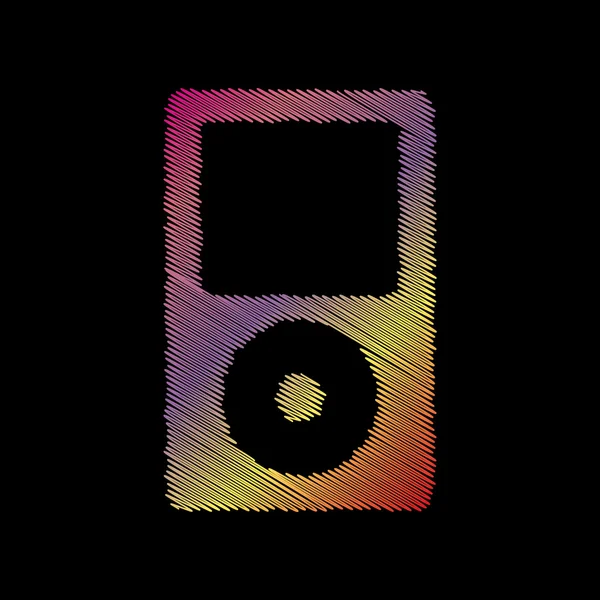 Dispositivo de música portátil. Coloful efecto tiza sobre fondo negro . — Vector de stock