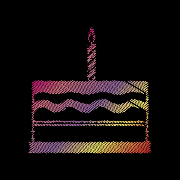 Sinal de bolo de aniversário. Coloful giz efeito sobre backgound preto . — Vetor de Stock